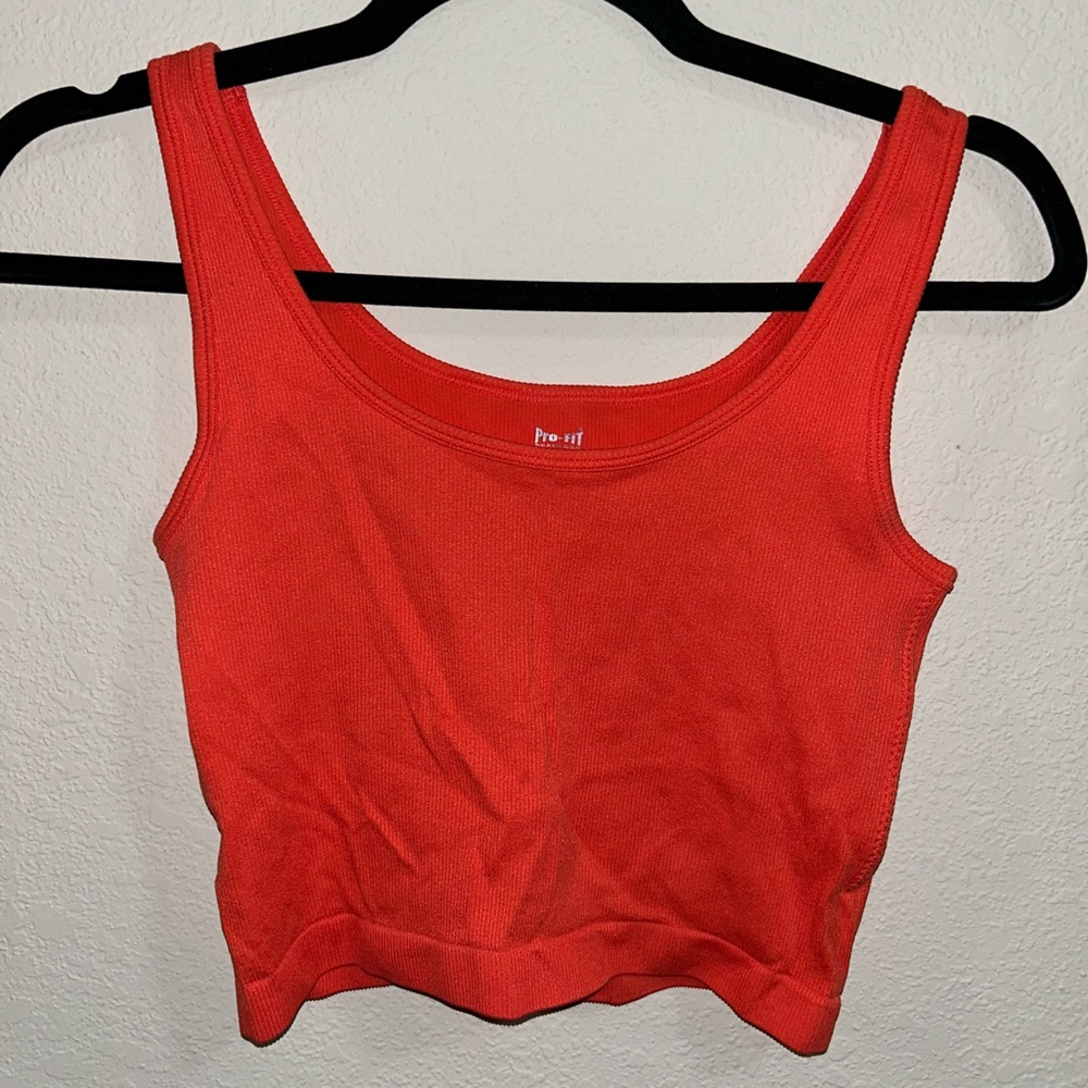 Pro-Fit Cropped Athletic Tank Top Orange LARGE